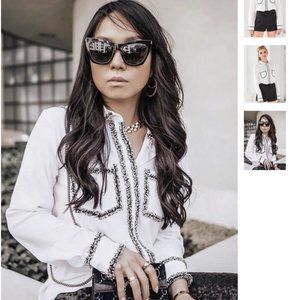 Cistar Gaia tweed trim button-down